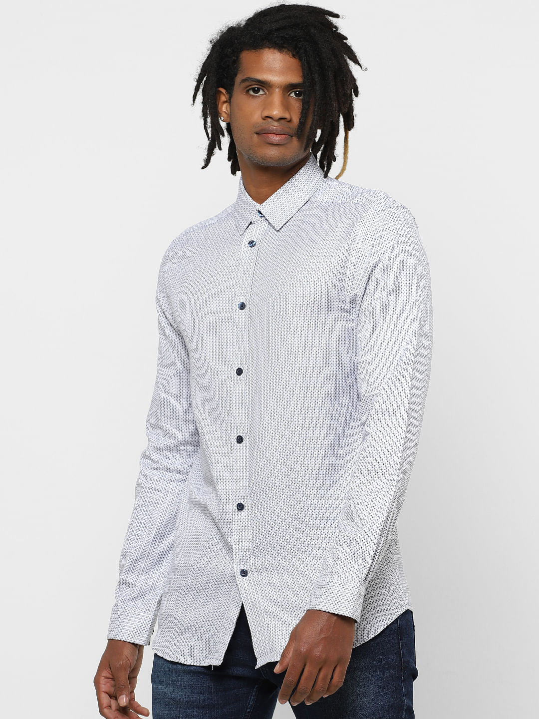 White Dobby Full Sleeves Shirt