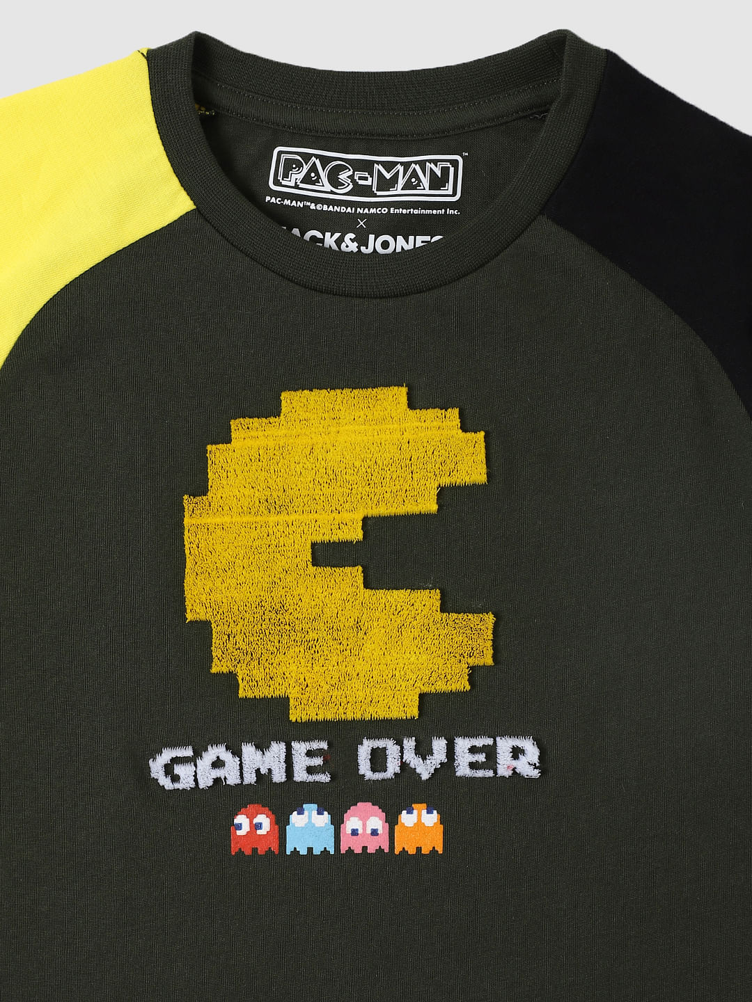 BOYS X PAC-MAN GREEN GRAPHIC PRINT CREW NECK T-SHIRT