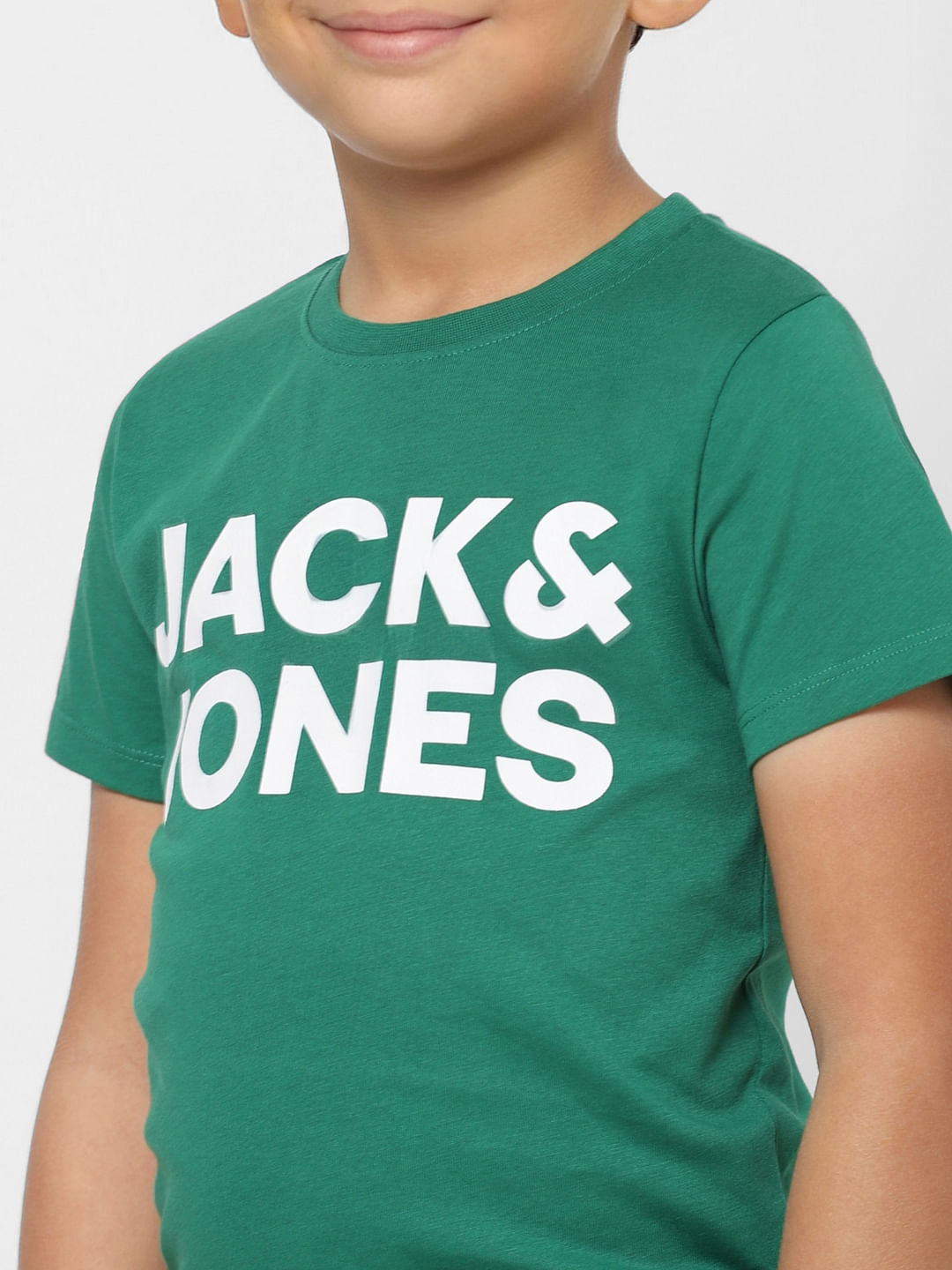 Boys Green Logo Print Crew Neck T-shirt