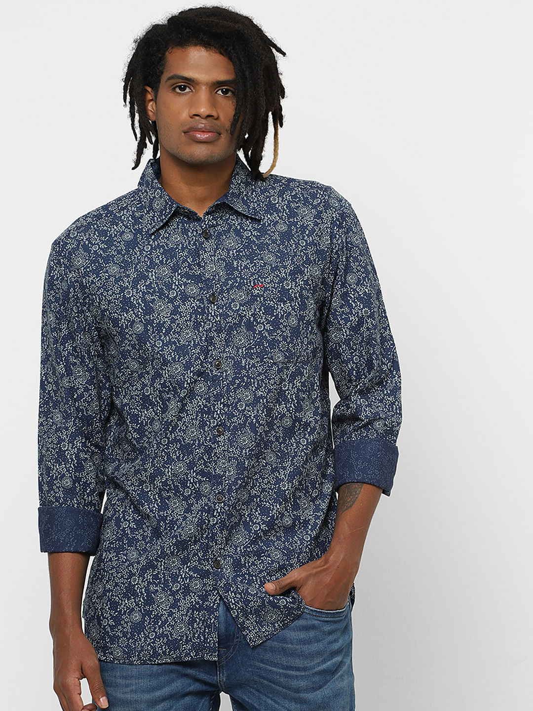 Blue All Over Print Full Sleeves Shirt