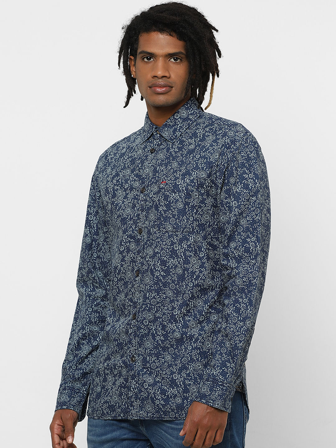 Blue All Over Print Full Sleeves Shirt