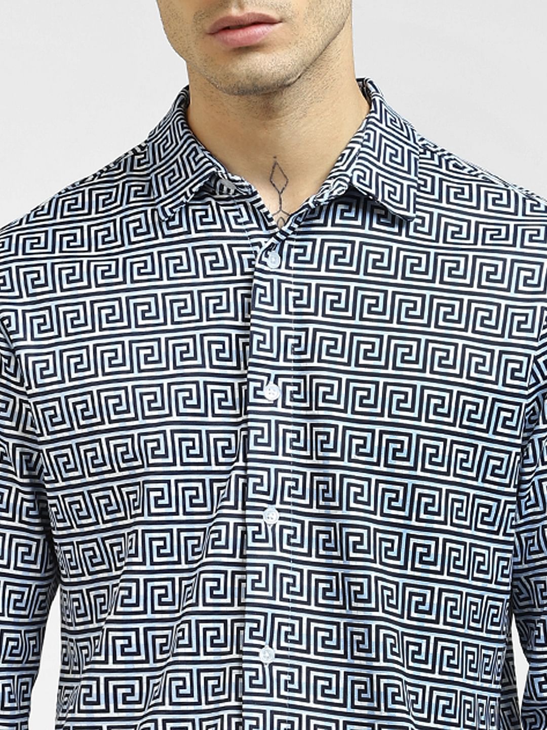 Blue Printed Full Sleeves Shirt