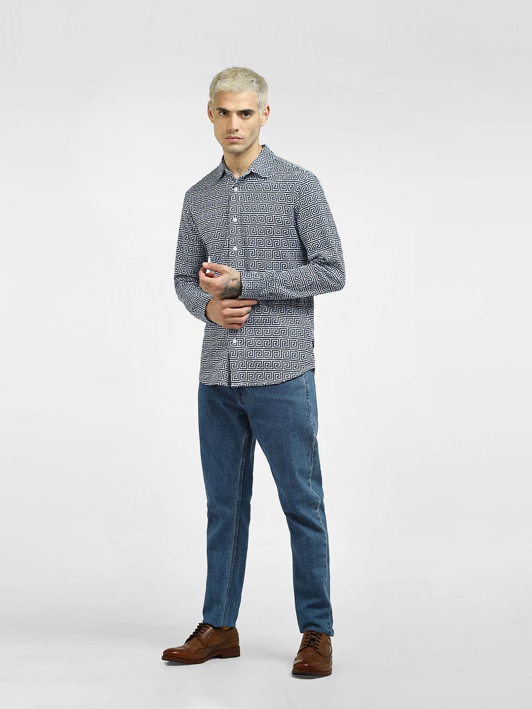 Blue Printed Full Sleeves Shirt