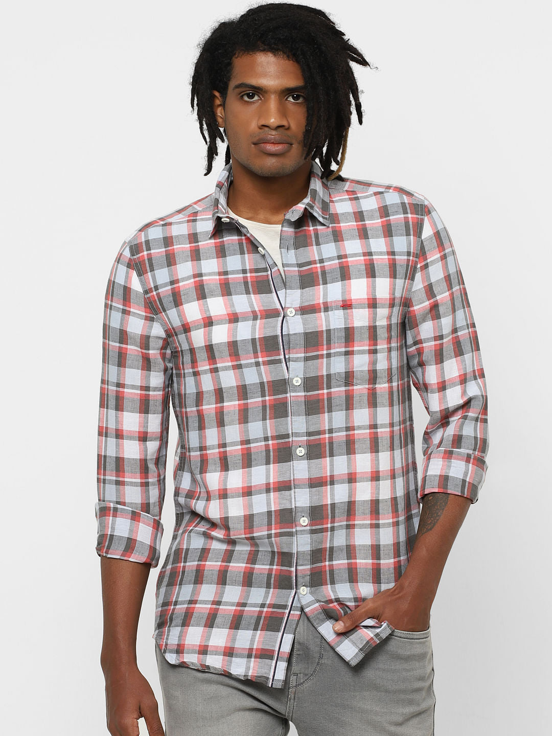 White Check Full Sleeves Shirt