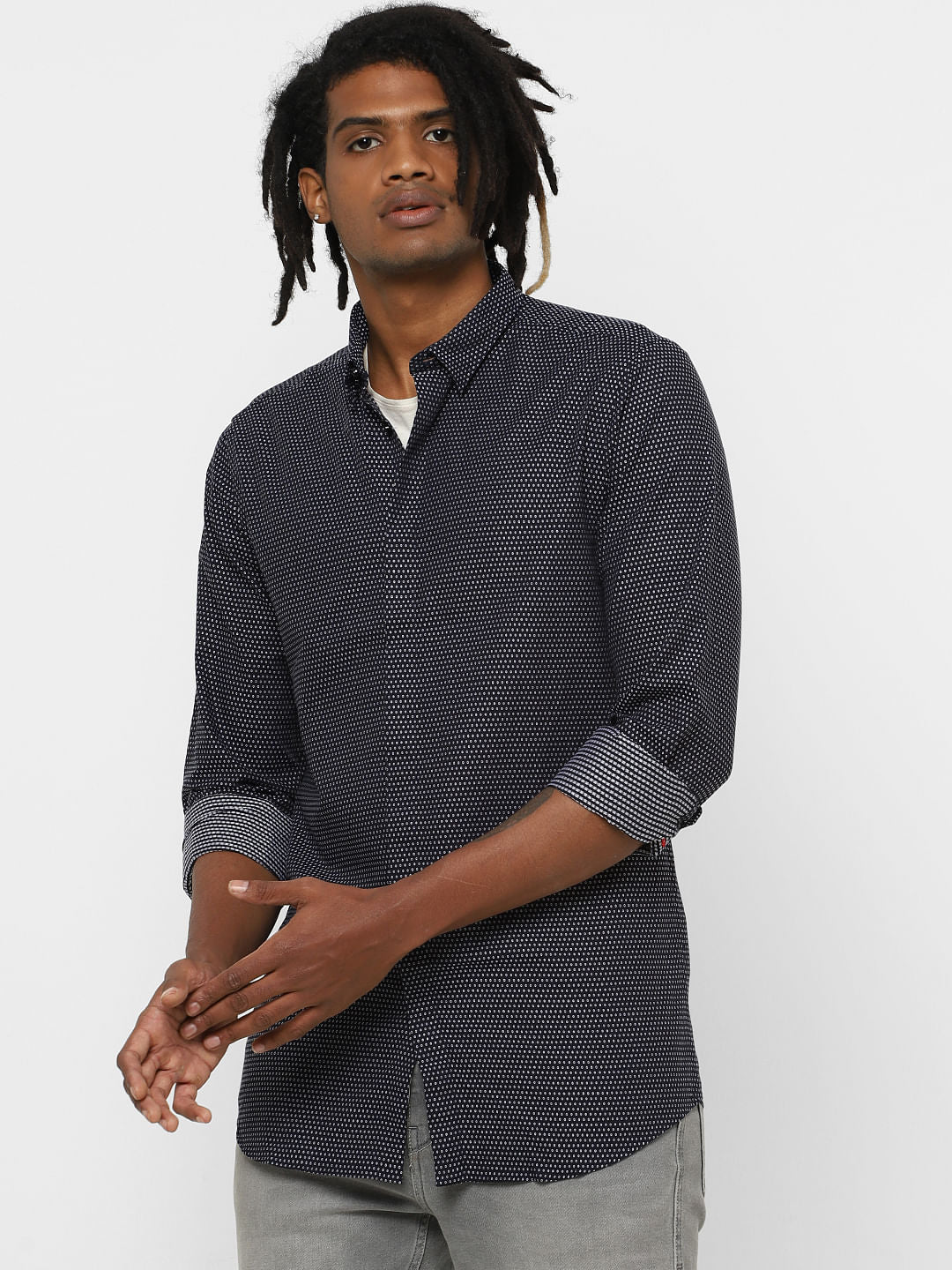 Black All Over Print Full Sleeves Shirt