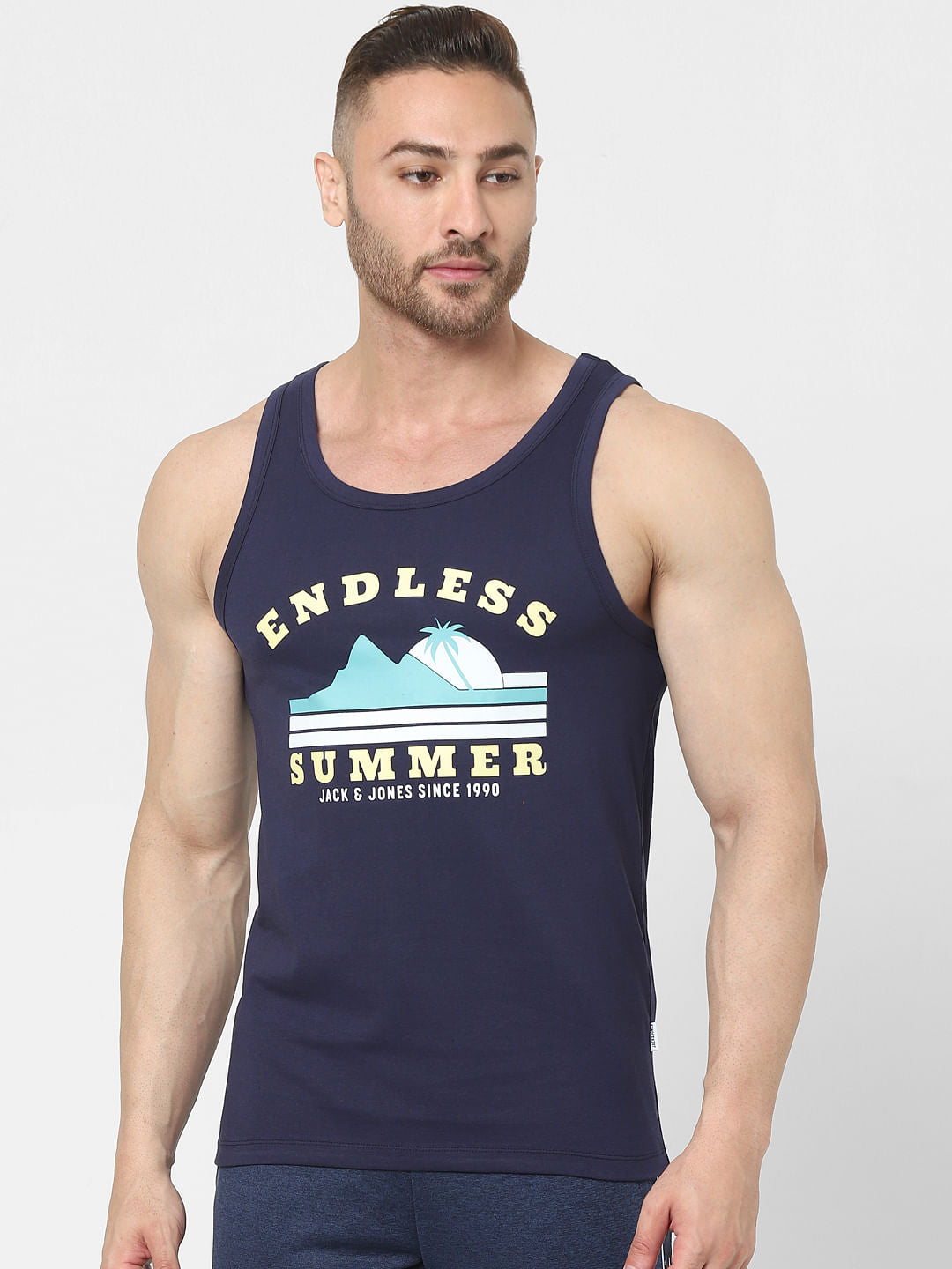 Navy Blue Graphic Print Vest