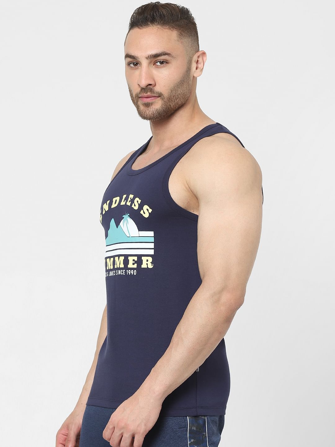 Navy Blue Graphic Print Vest