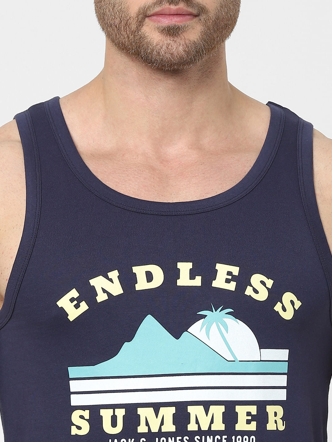 Navy Blue Graphic Print Vest