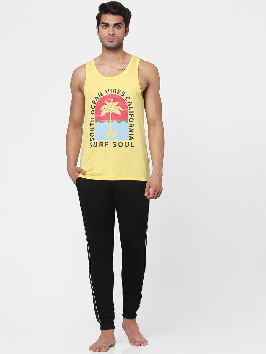 Yellow Graphic Print Vest
