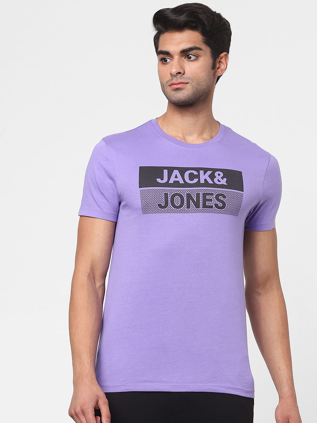 Purple Logo Print Crew Neck T-shirt