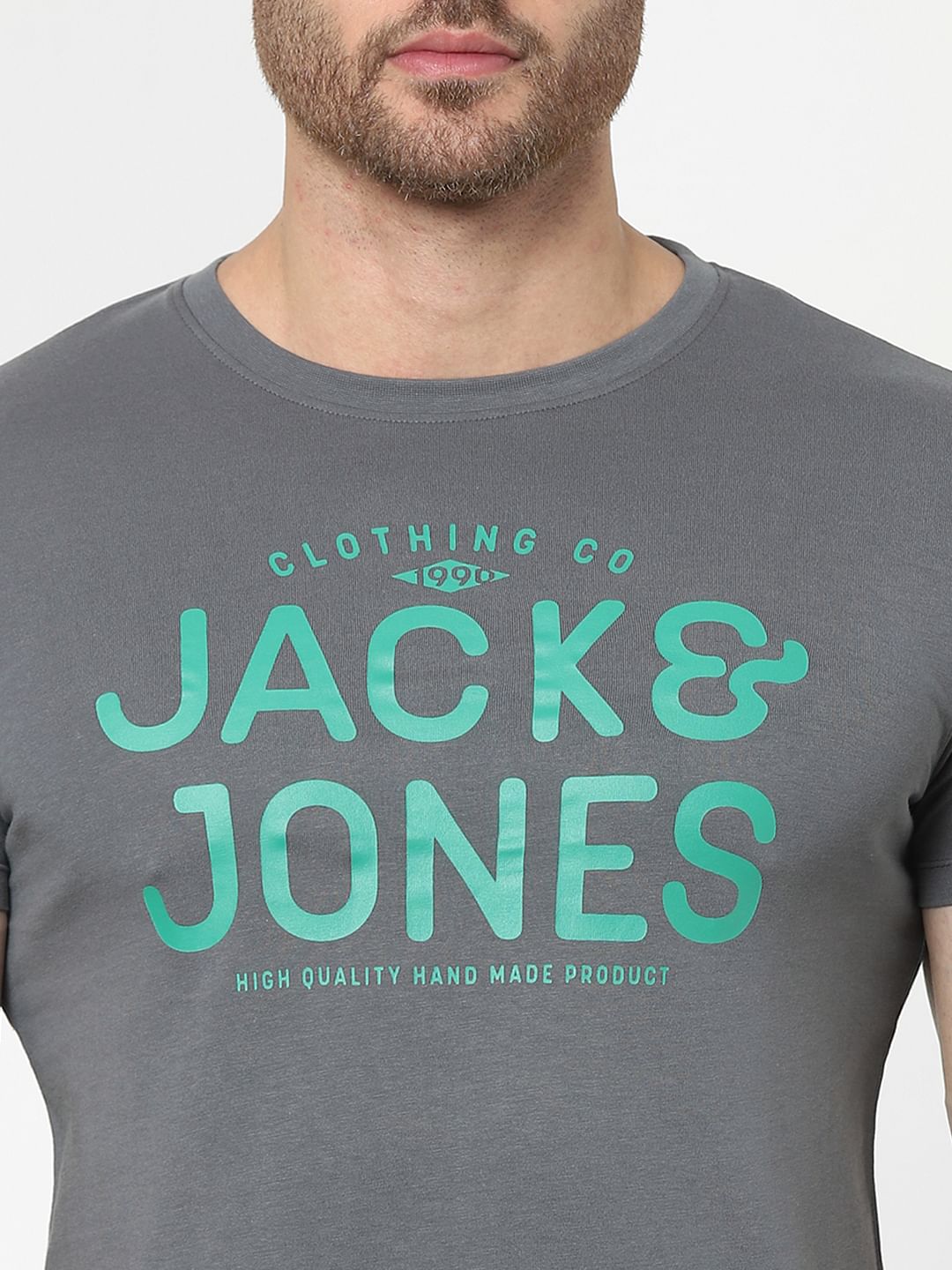 Grey Logo Print Crew Neck T-shirt