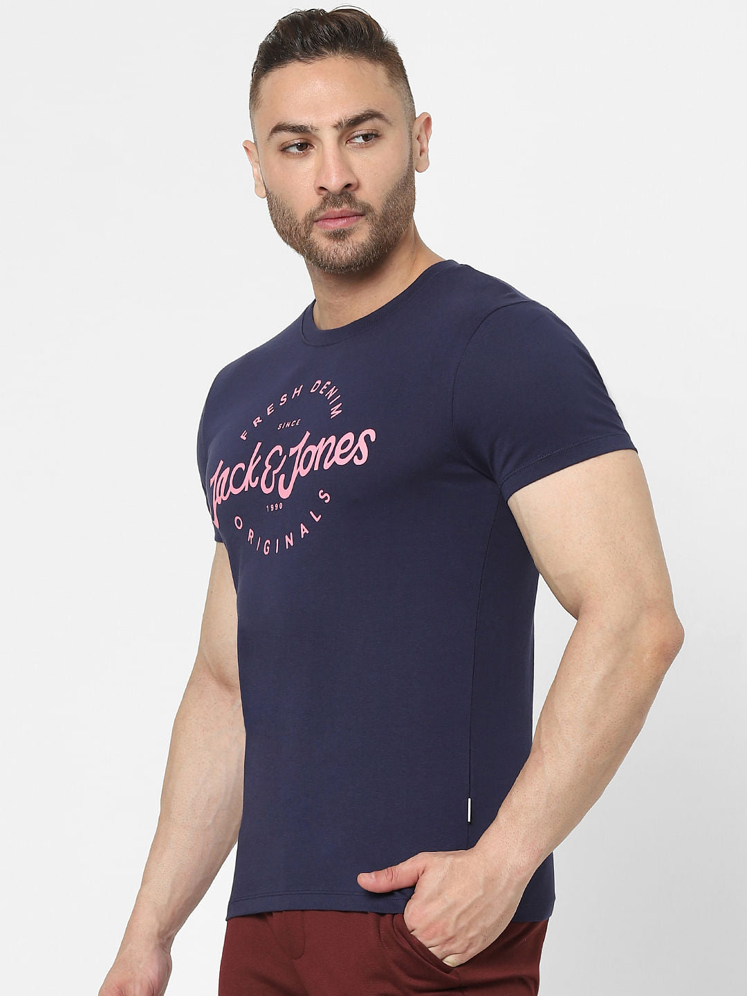 Blue Logo Print Crew Neck T-shirt