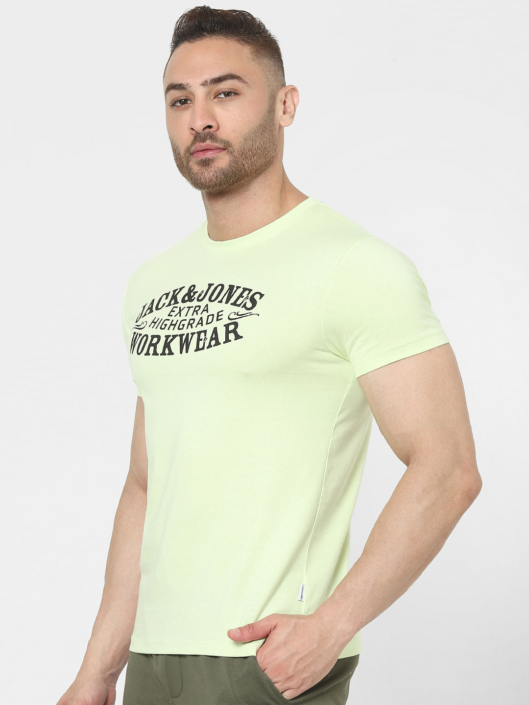 Light Green Logo Print Crew Neck T-shirt