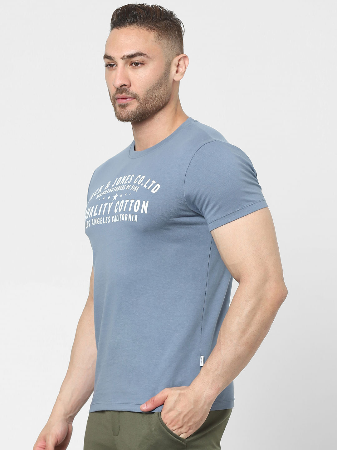 Blue Logo Print Crew Neck T-shirt