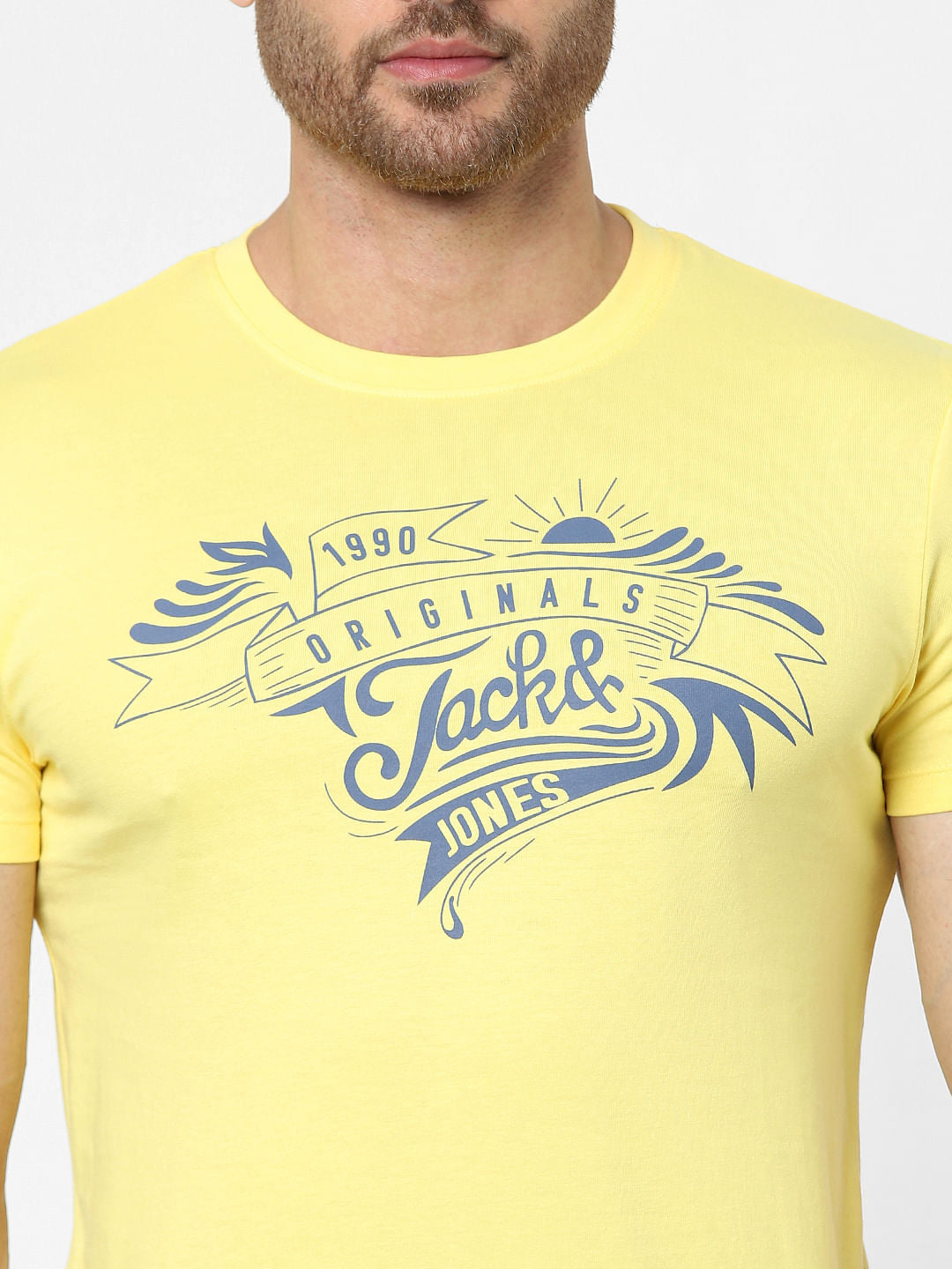 Yellow Logo Print Crew Neck T-shirt