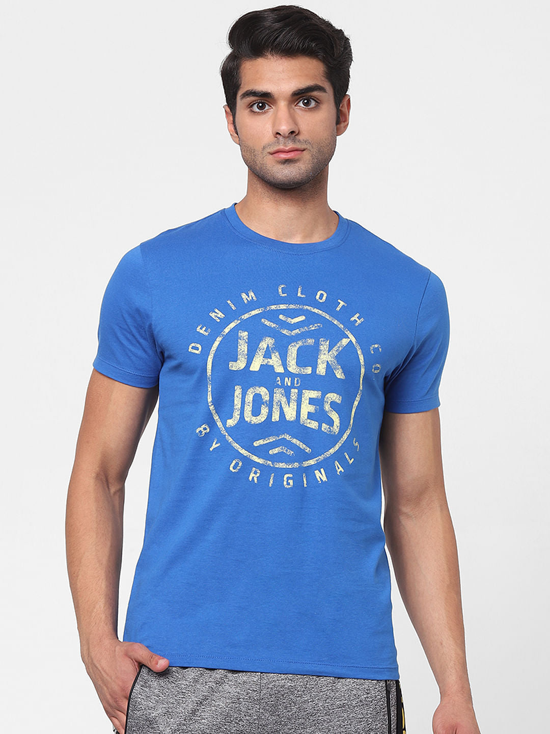 Blue Logo Print Crew Neck T-shirt