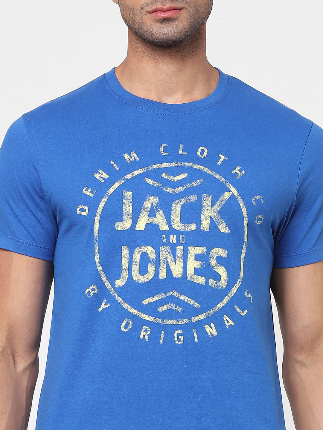 Blue Logo Print Crew Neck T-shirt
