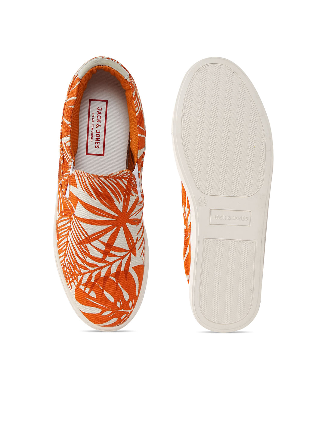 Orange Tropical Print Slip Ons