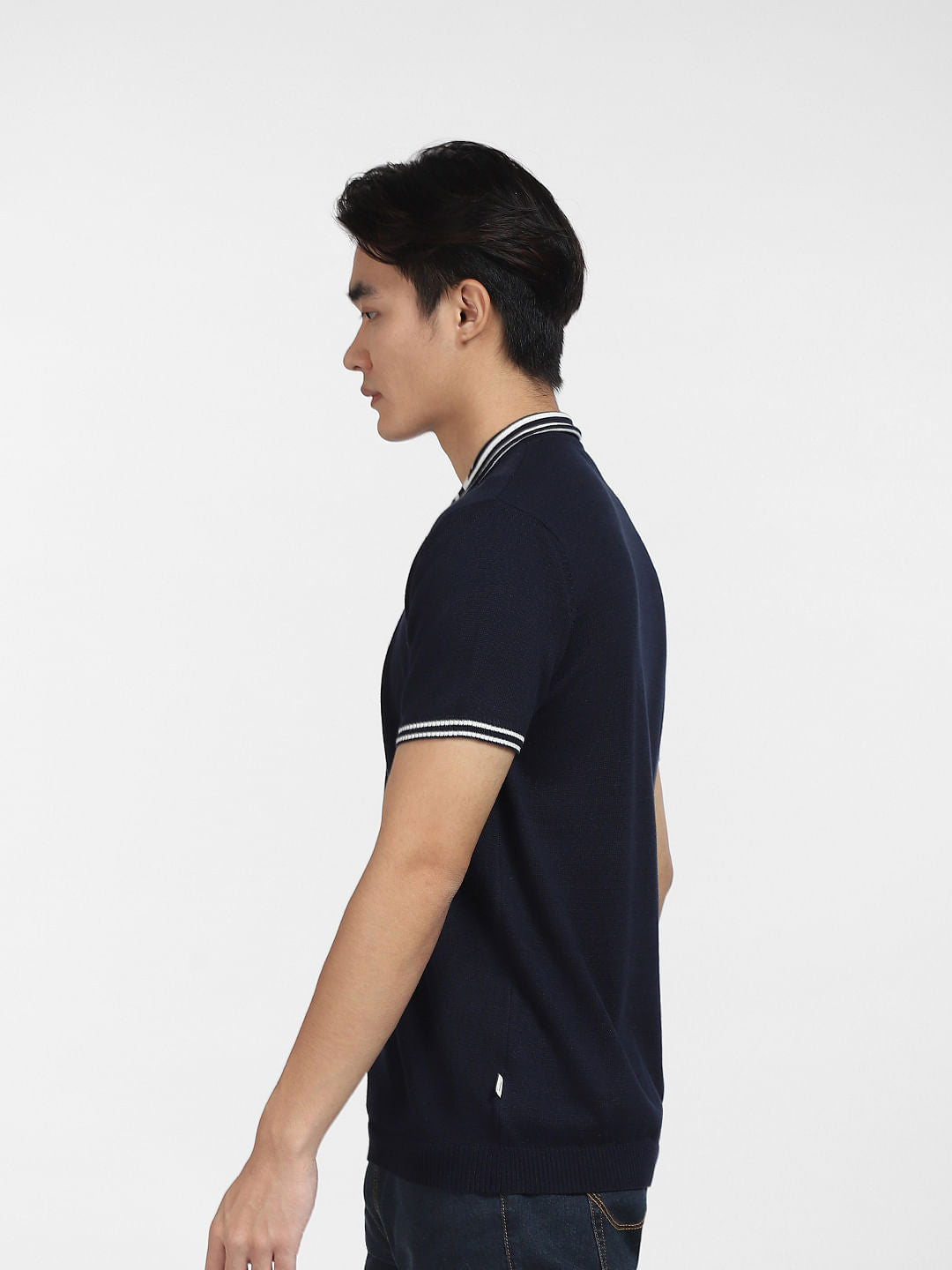 Navy Blue Contrast Tipping Polo T-shirt