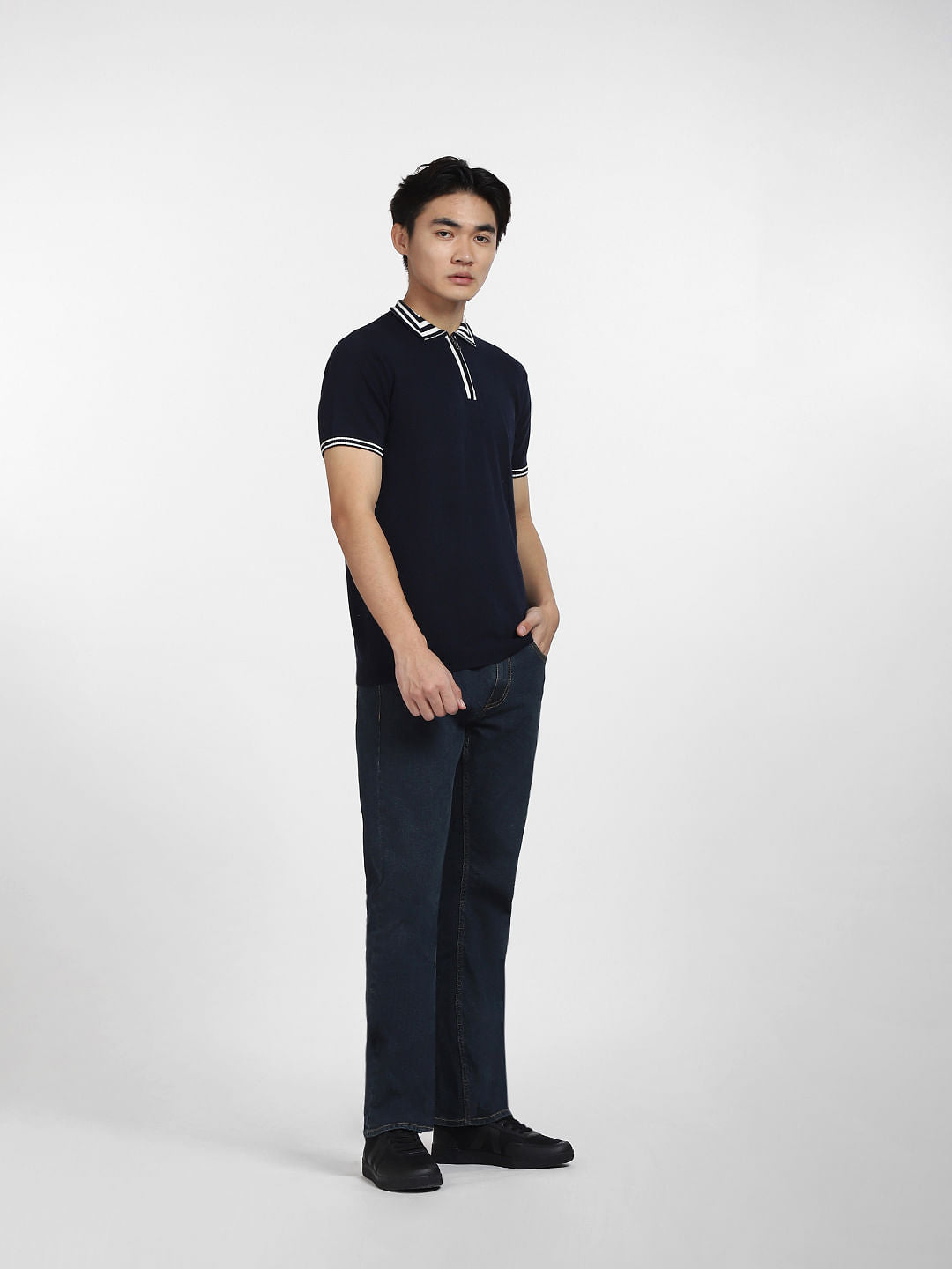 Navy Blue Contrast Tipping Polo T-shirt