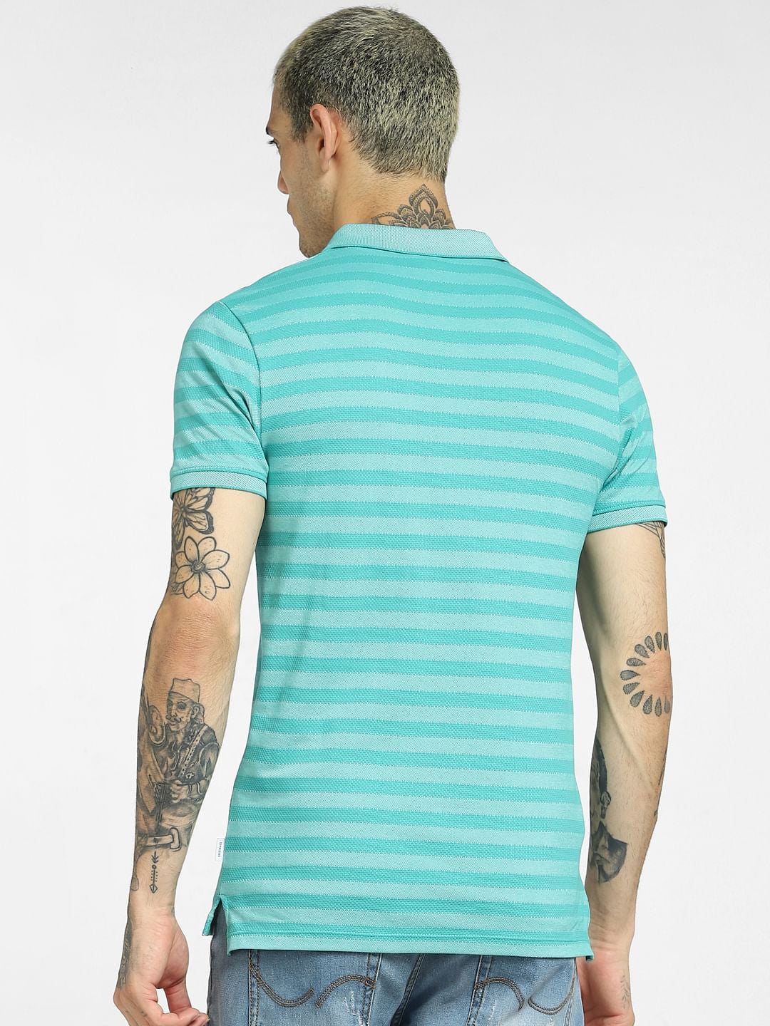 Green Striped Polo Neck T-shirt