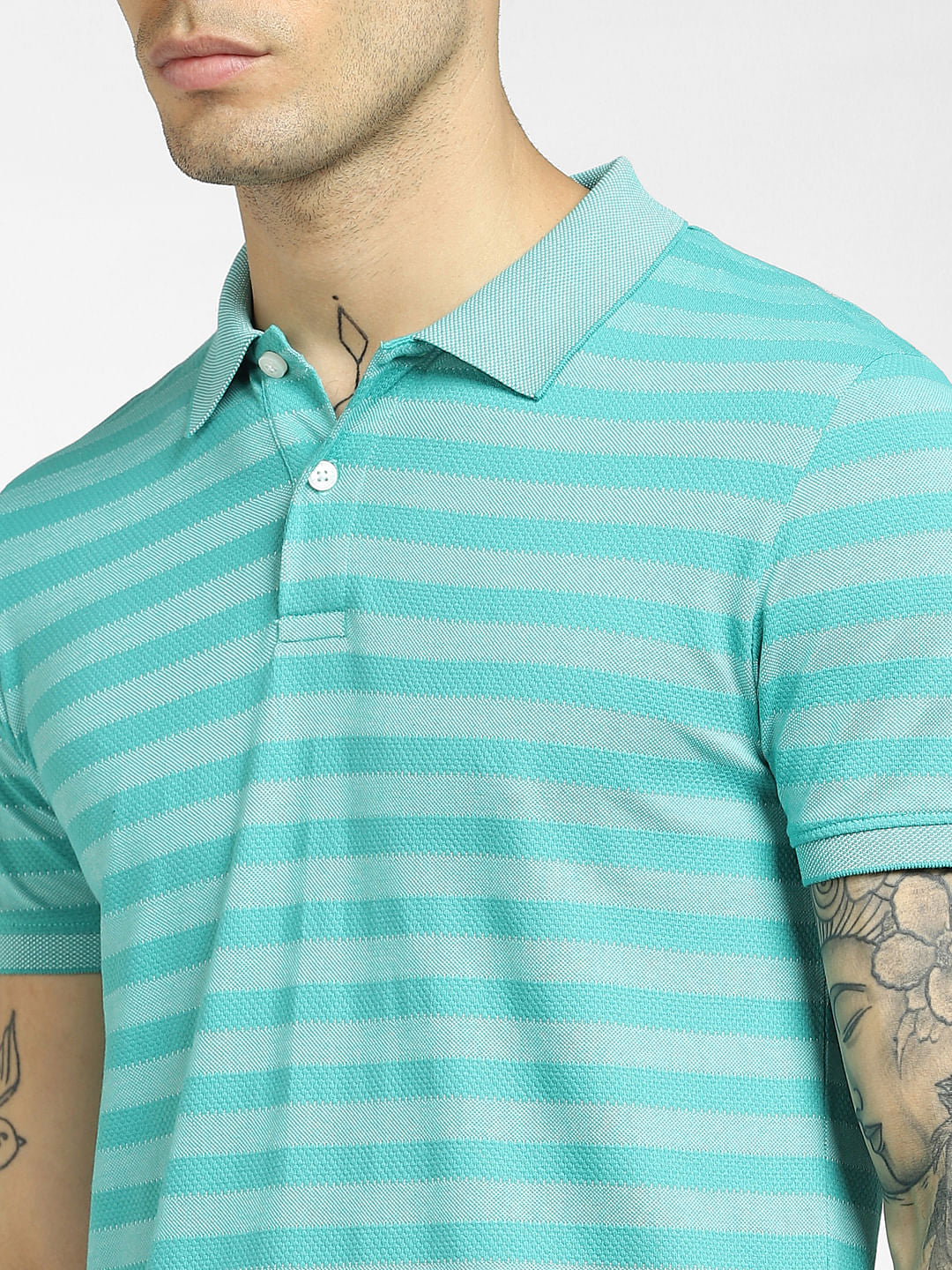 Green Striped Polo Neck T-shirt
