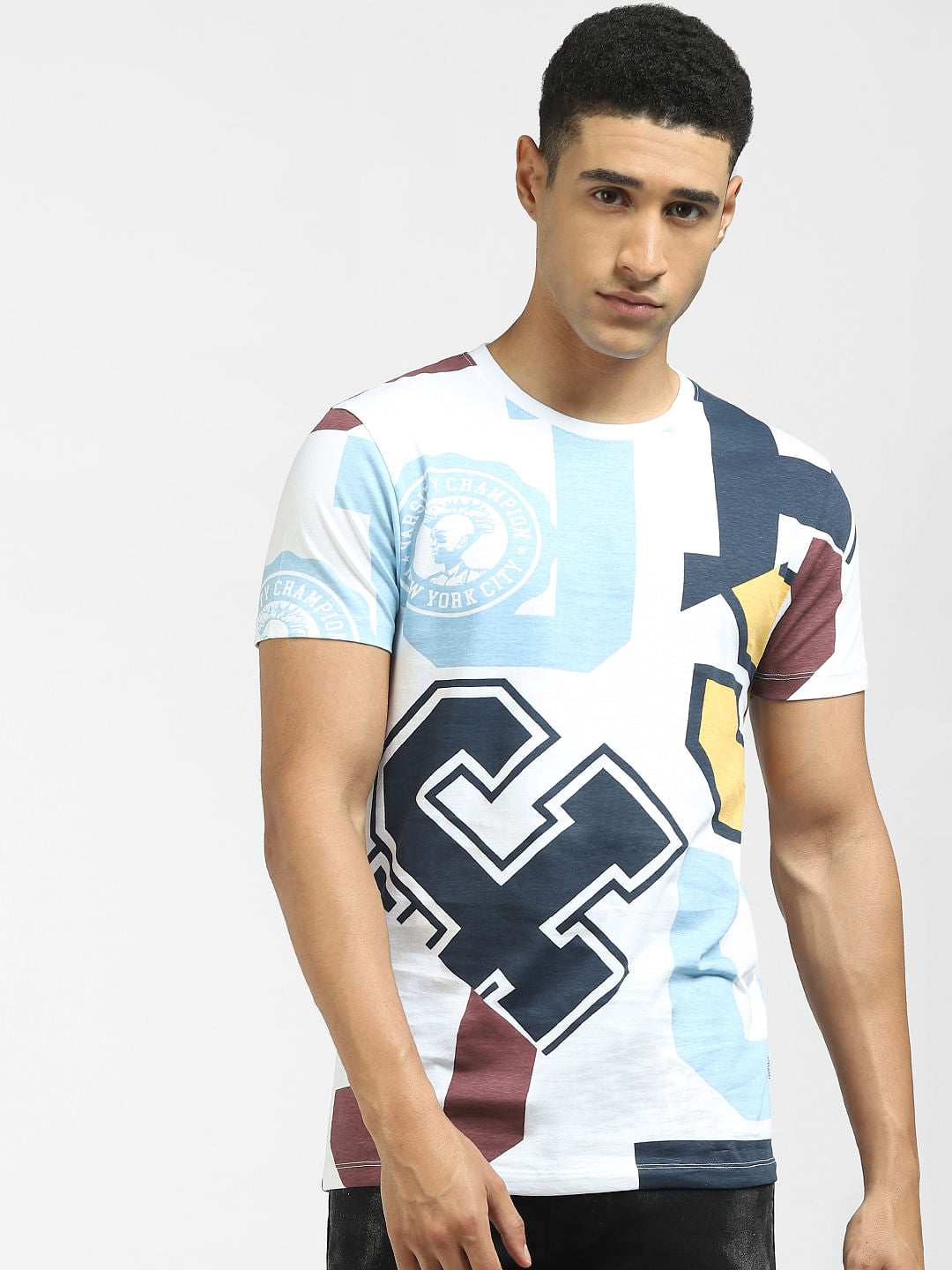 White Logo Print Crew Neck T-shirt