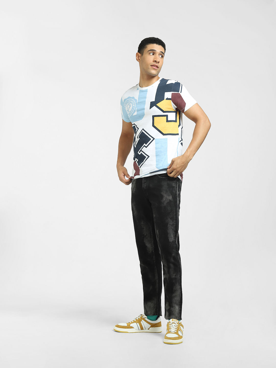 White Logo Print Crew Neck T-shirt