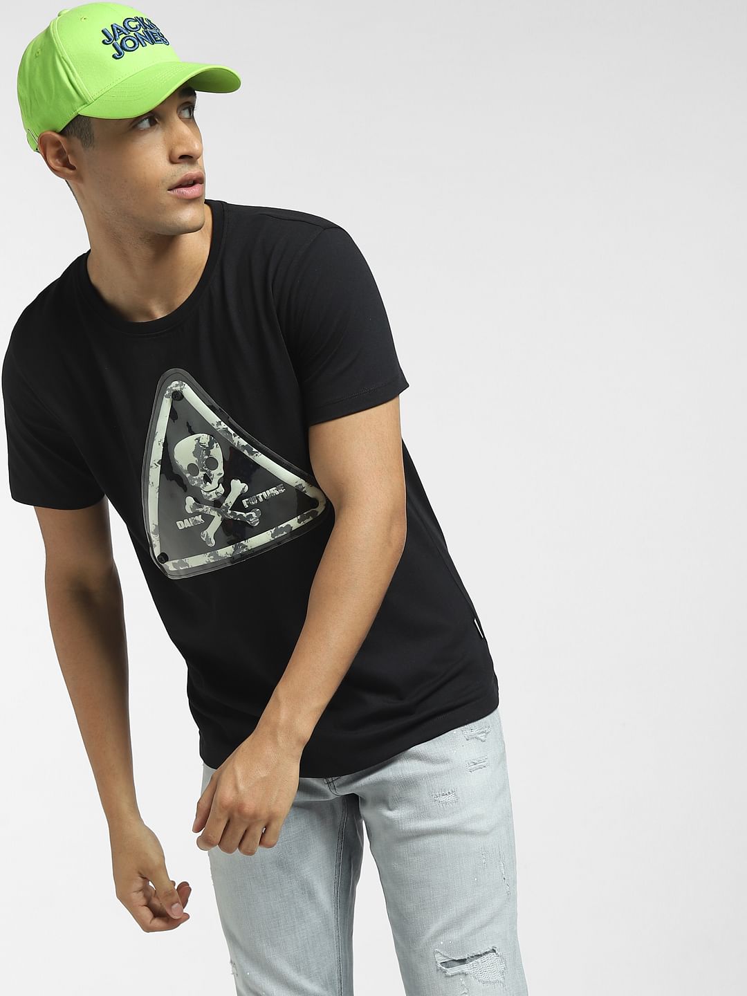 Black Danger Sign Crew Neck T-shirt