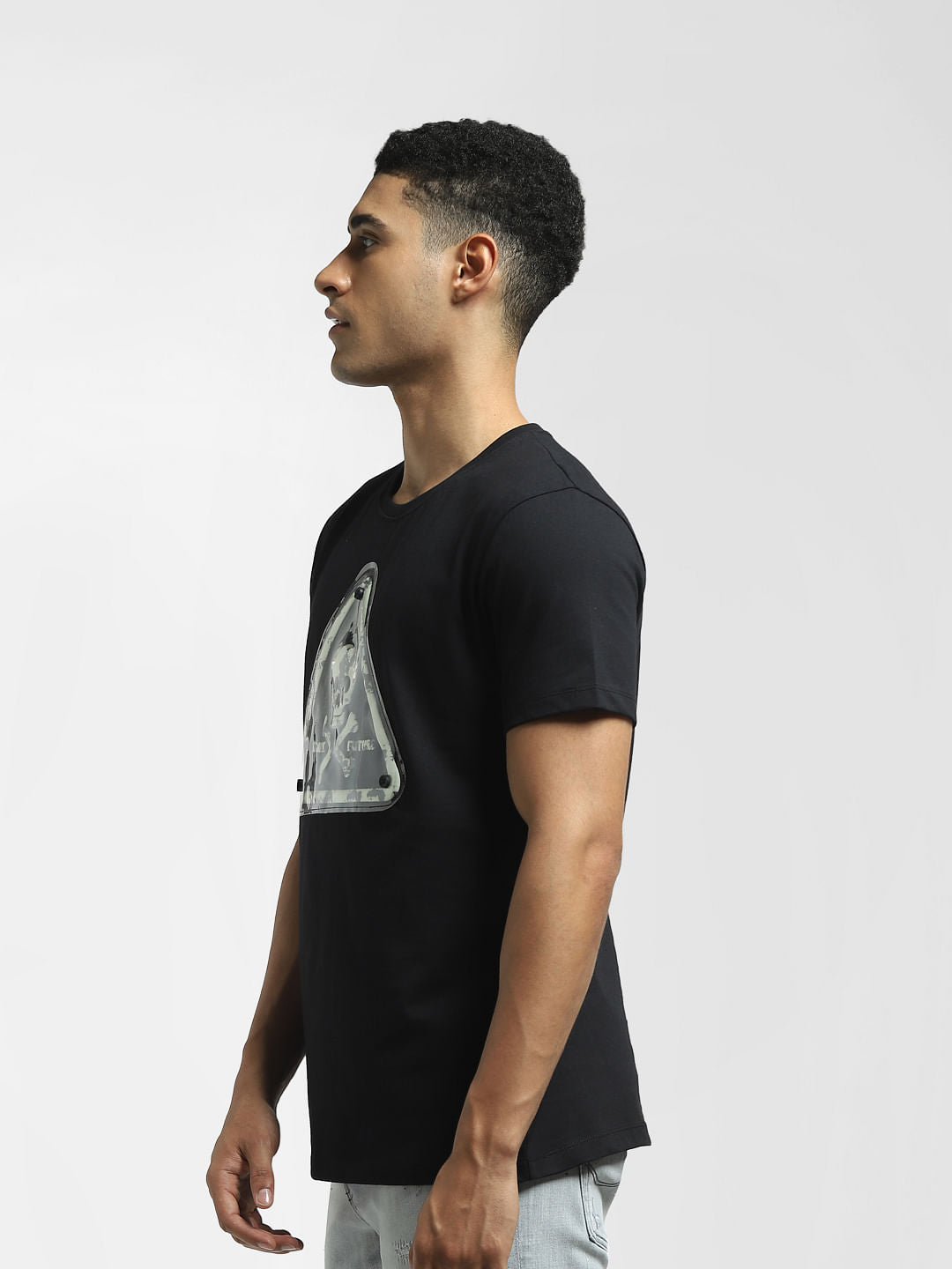 Black Danger Sign Crew Neck T-shirt