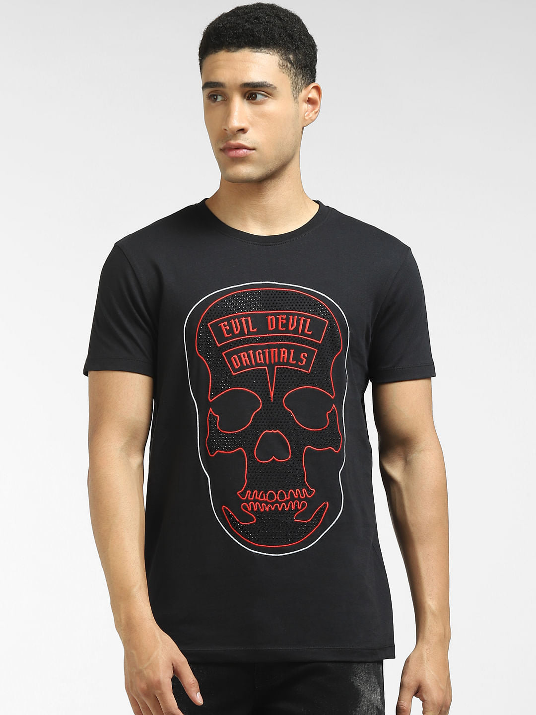Black Embellished Crew Neck T-shirt