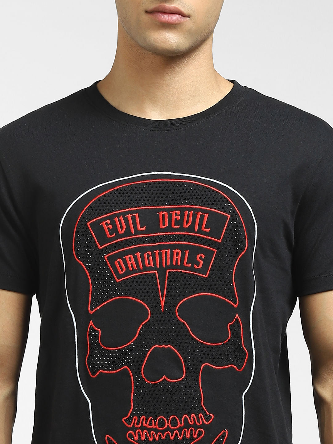 Black Embellished Crew Neck T-shirt