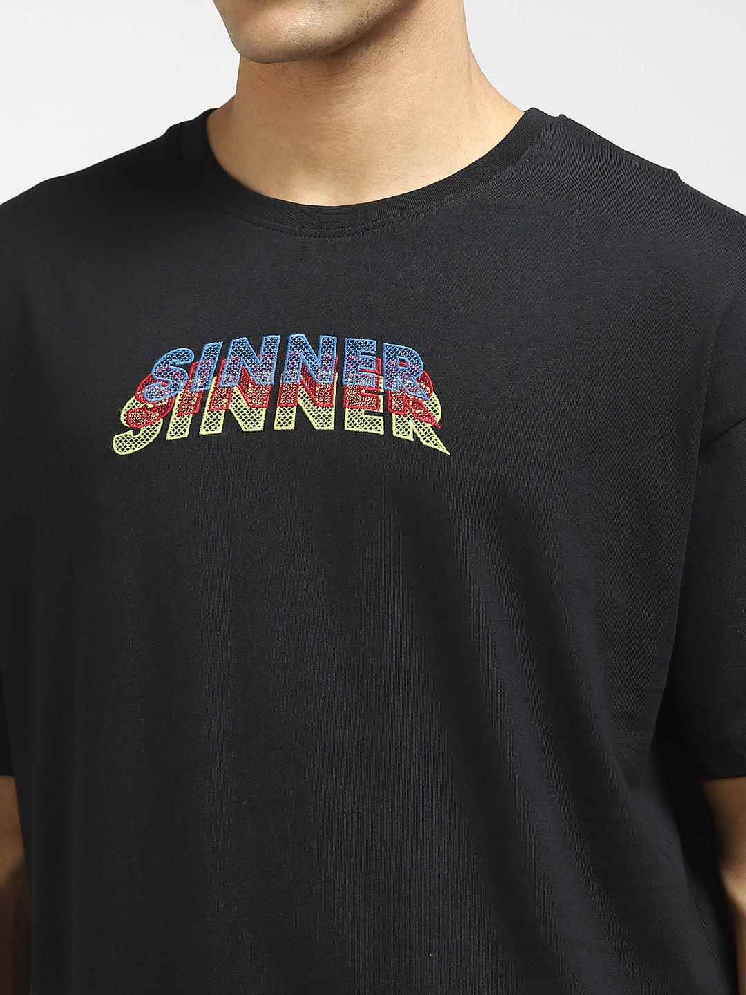 Black Graphic Print Crew Neck T-shirt