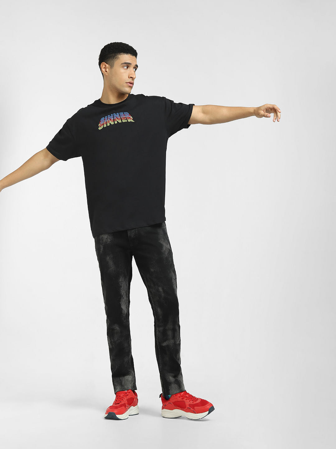 Black Graphic Print Crew Neck T-shirt