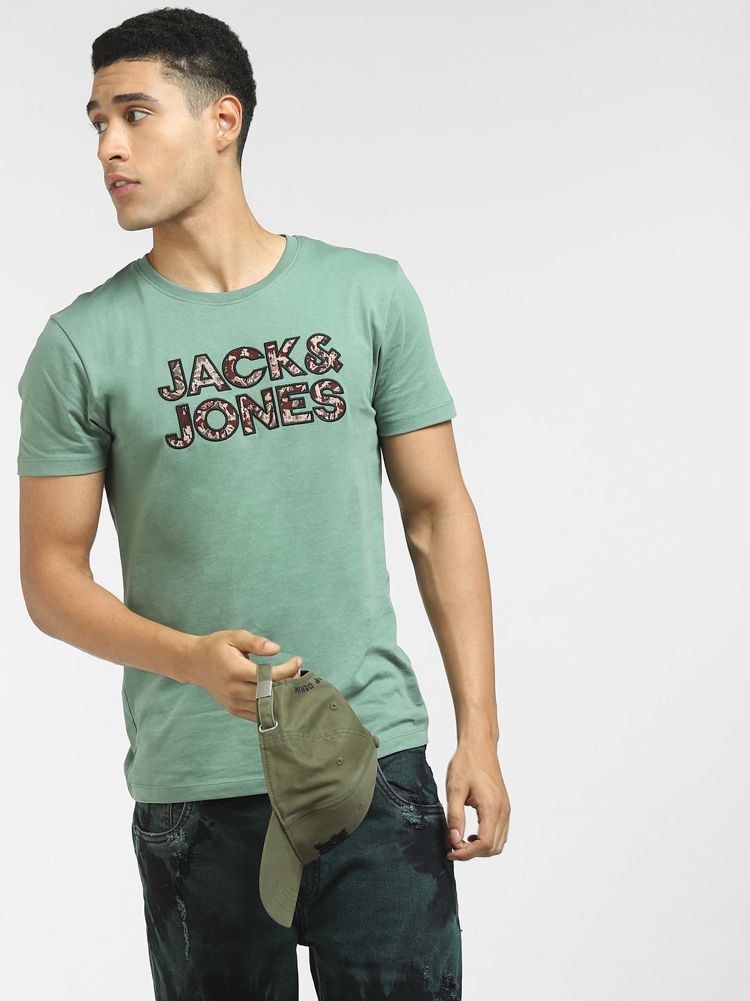 Green Logo Print Crew Neck T-shirt