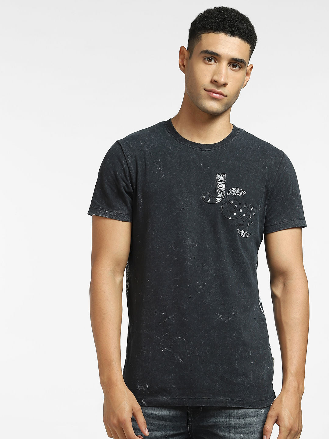 Black Graphic Print Crew Neck T-shirt