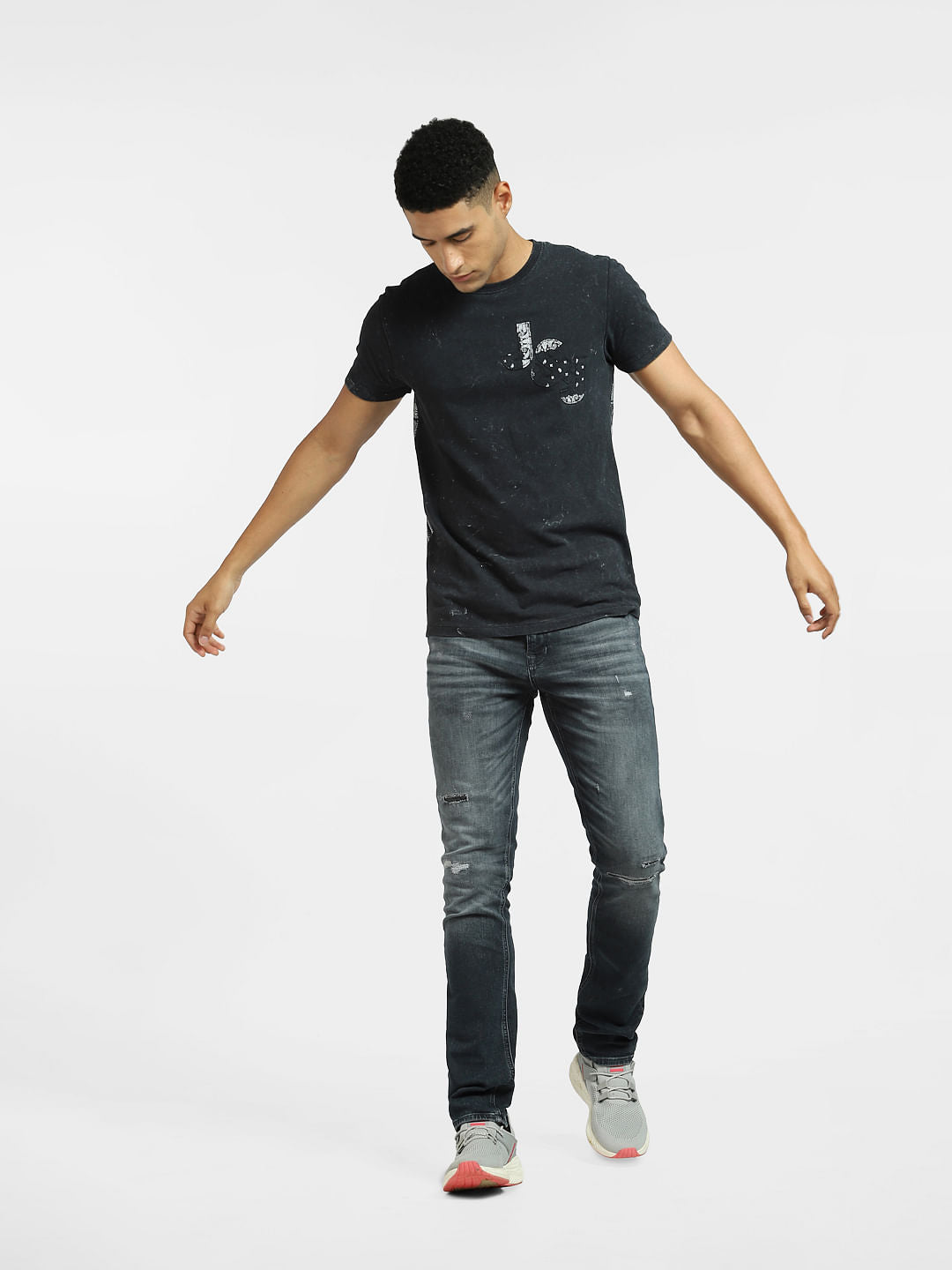 Black Graphic Print Crew Neck T-shirt