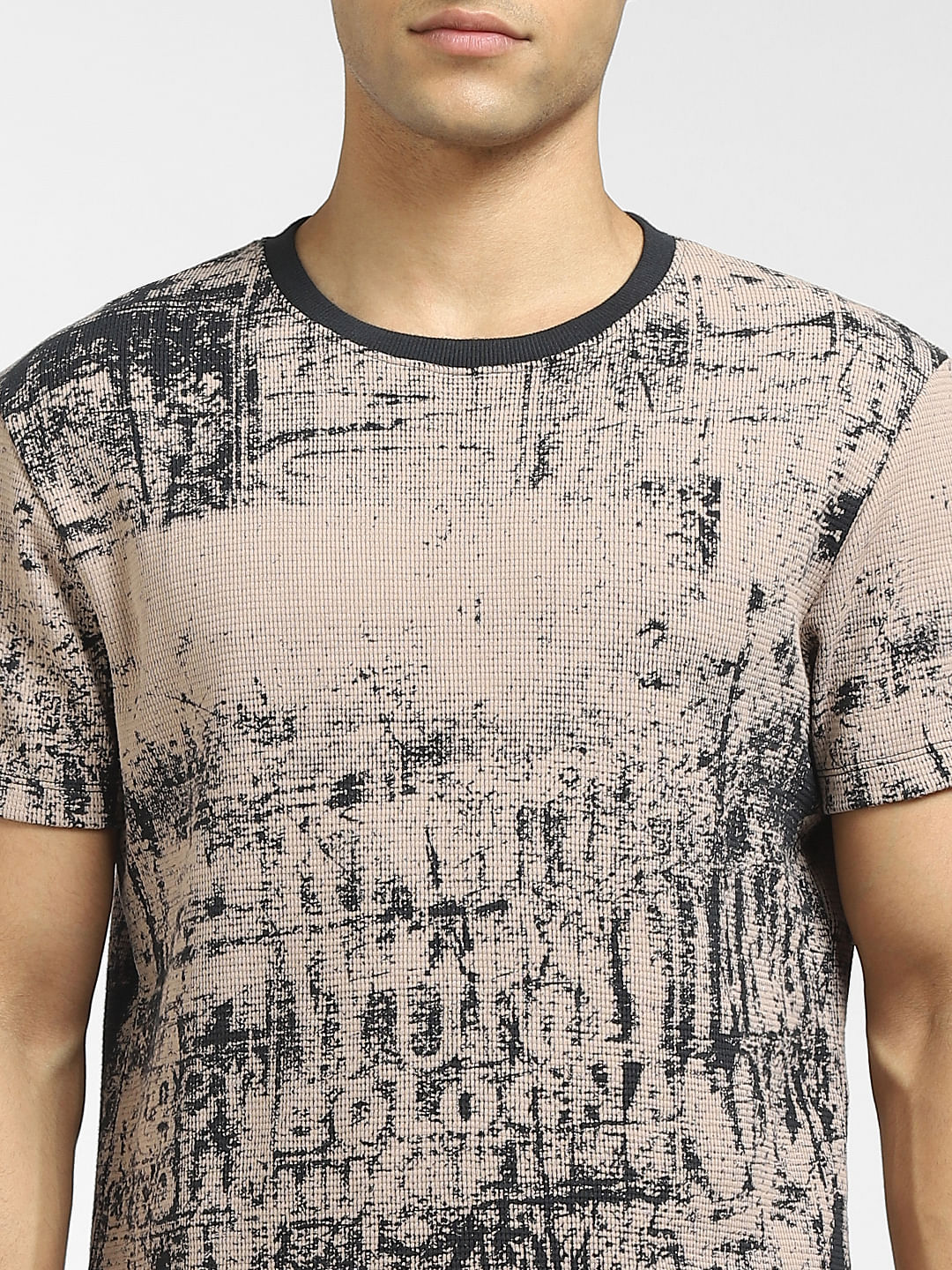 Brown Abstract Print Crew Neck T-shirt