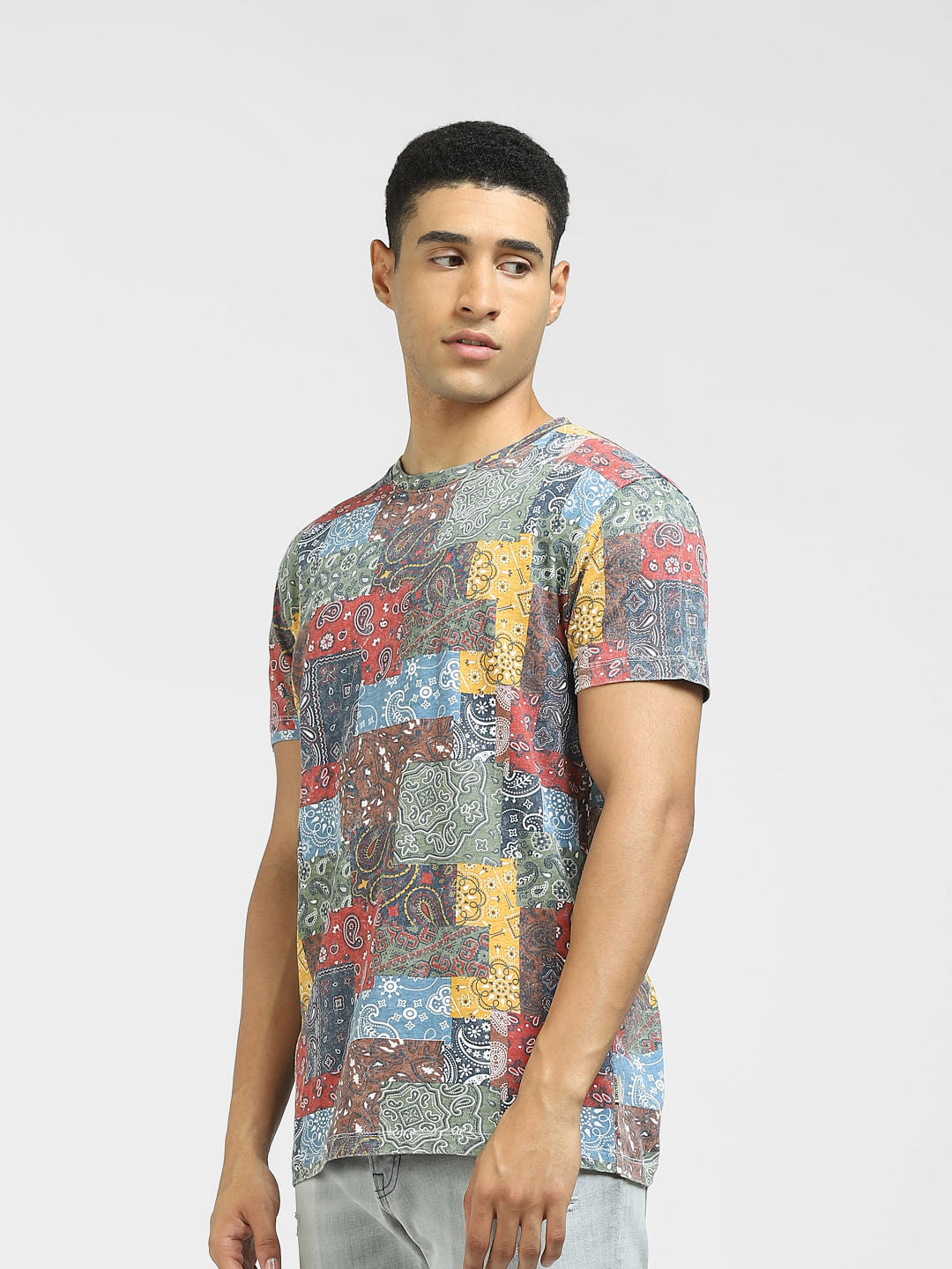 Multi-Colour Graphic Print Crew Neck T-shirt