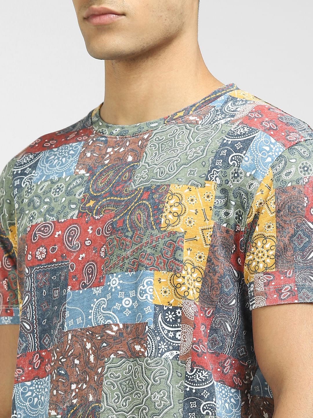 Multi-Colour Graphic Print Crew Neck T-shirt