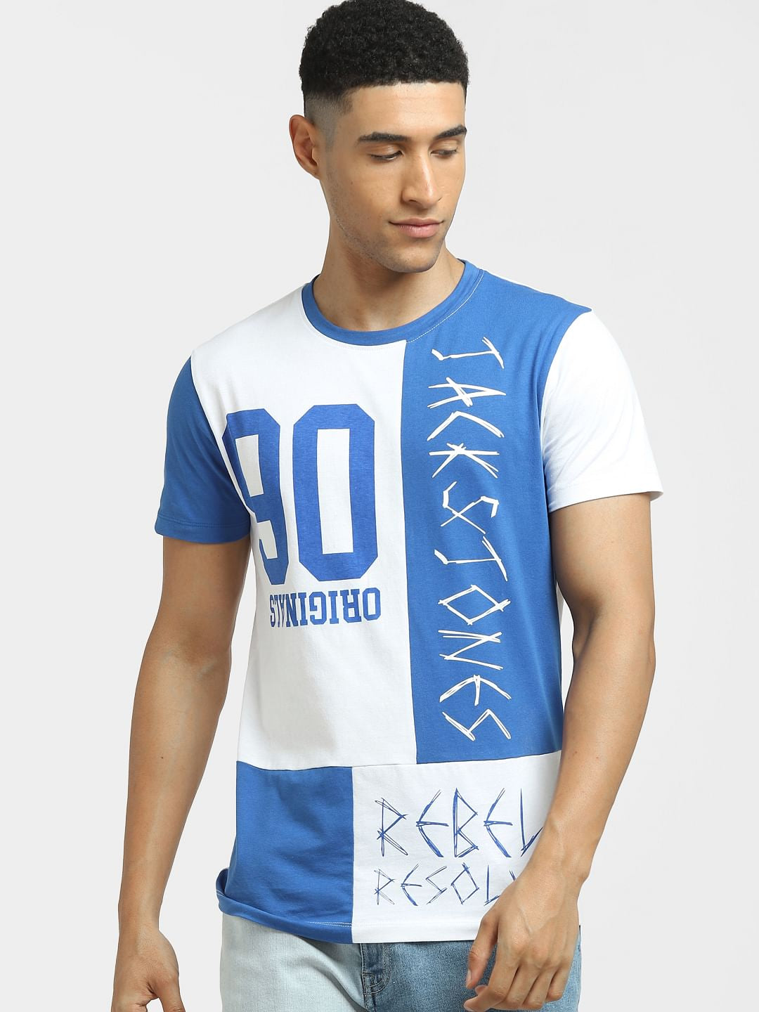 Blue Logo Print Crew Neck T-shirt