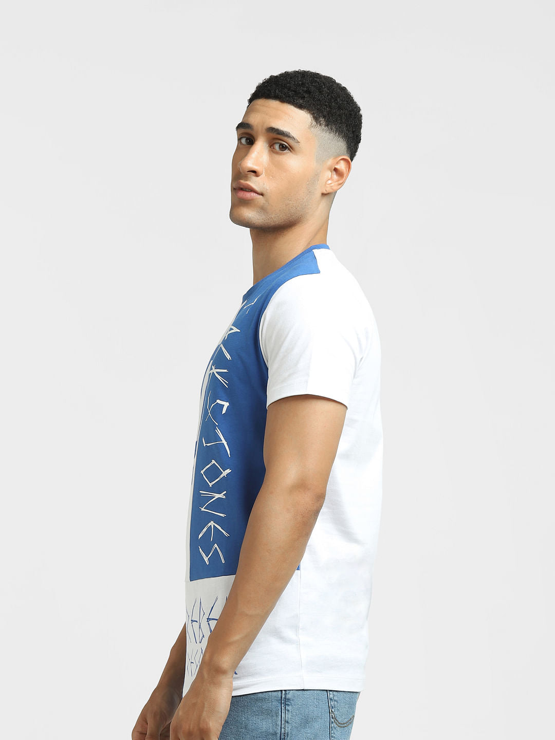 Blue Logo Print Crew Neck T-shirt