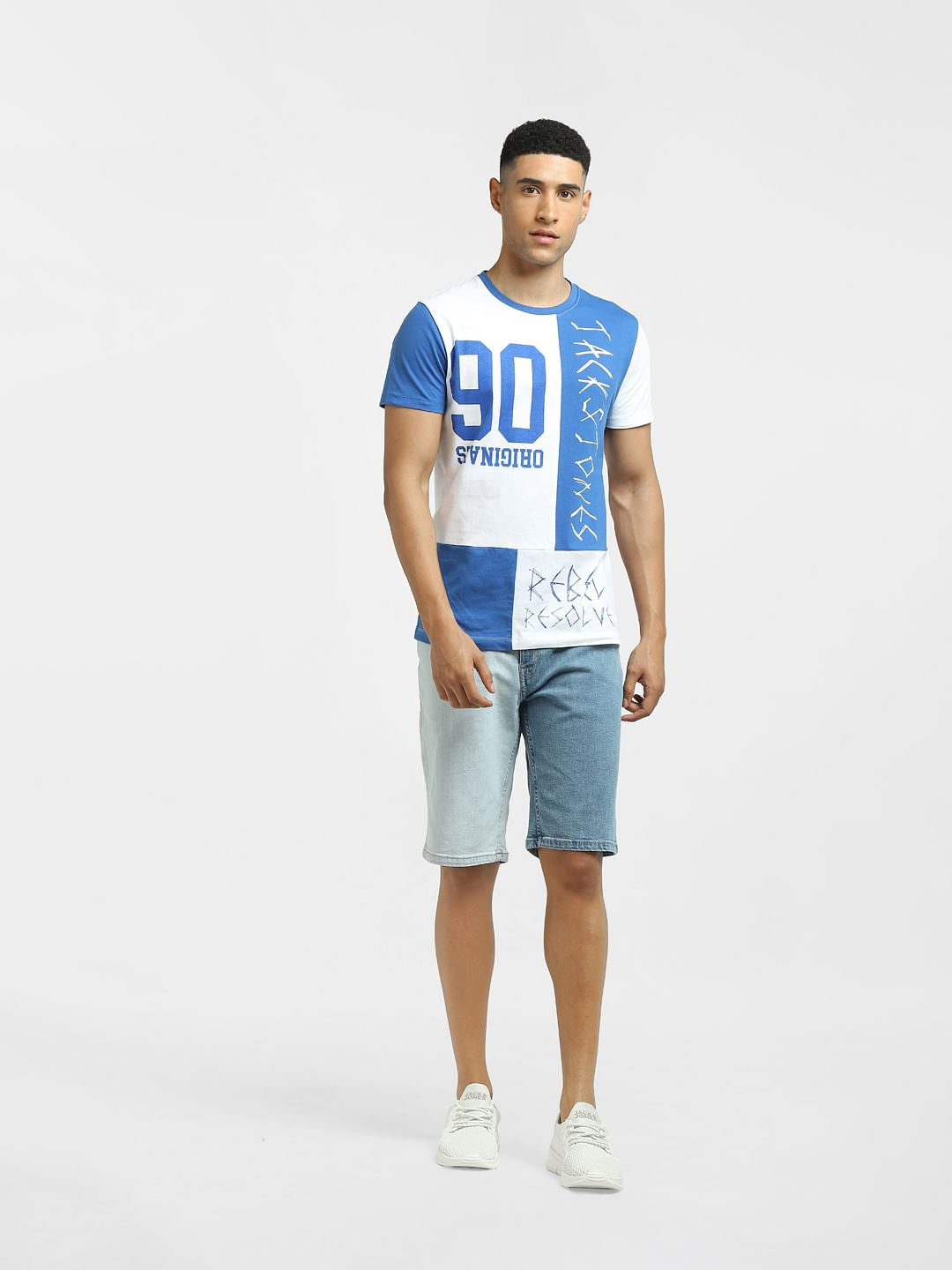 Blue Logo Print Crew Neck T-shirt