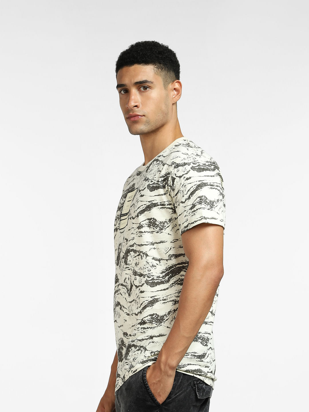 White Abstract Print Crew Neck T-shirt