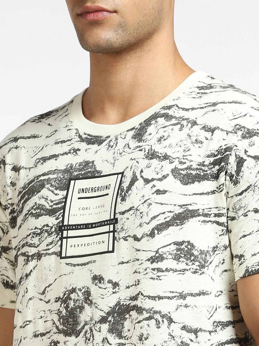 White Abstract Print Crew Neck T-shirt