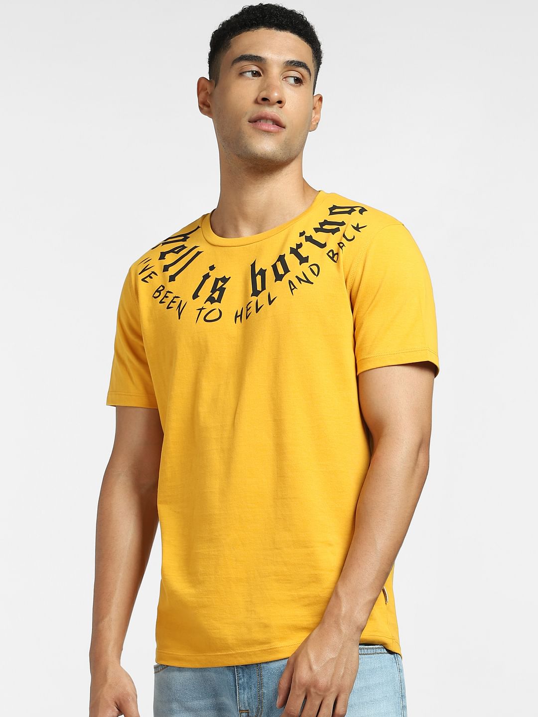 Yellow Typographic Print Crew Neck T-shirt