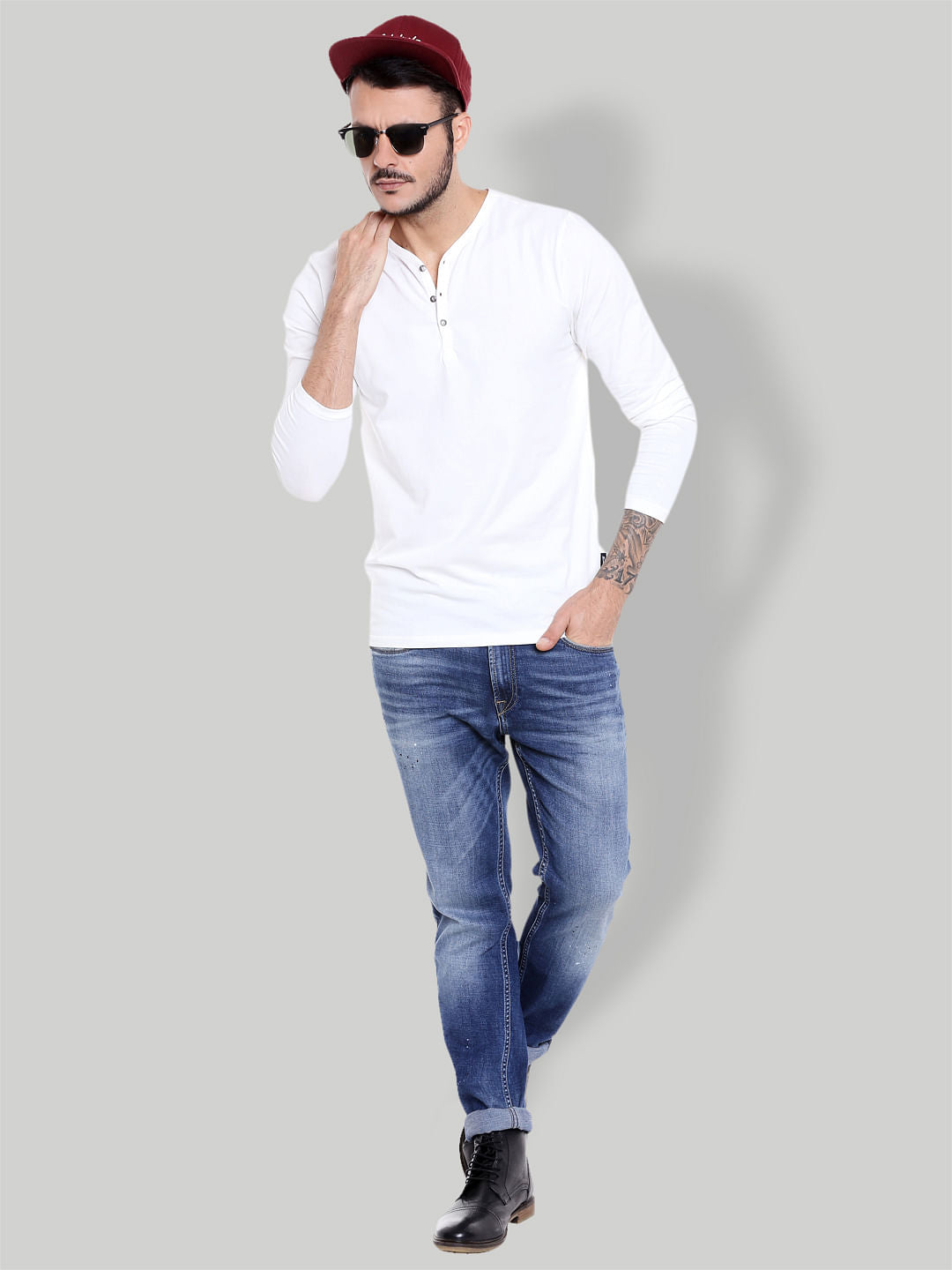 White Henley Neck T-shirt