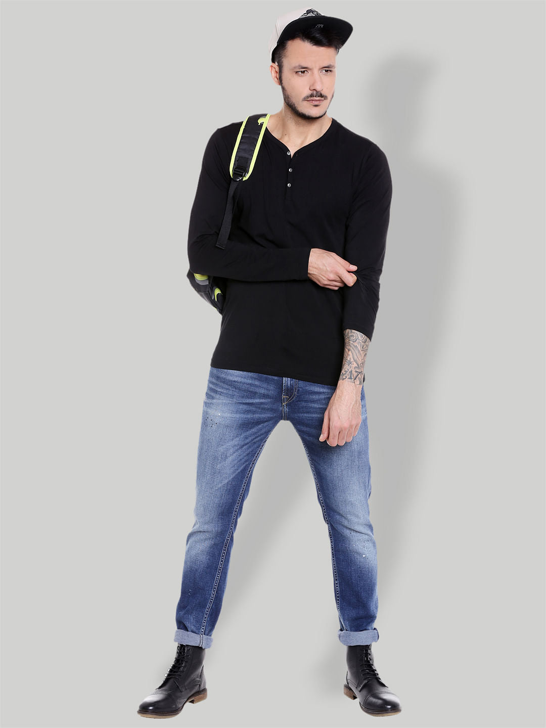 Black Henley Neck T-shirt