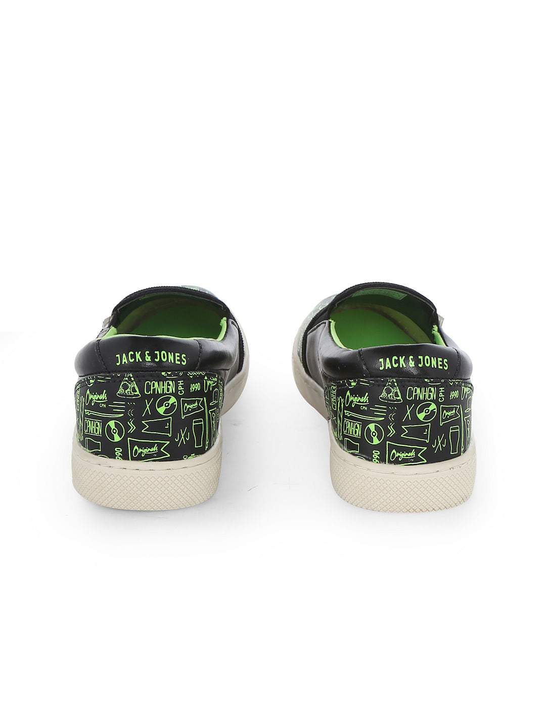 Neon Green Graphic Print Slip Ons