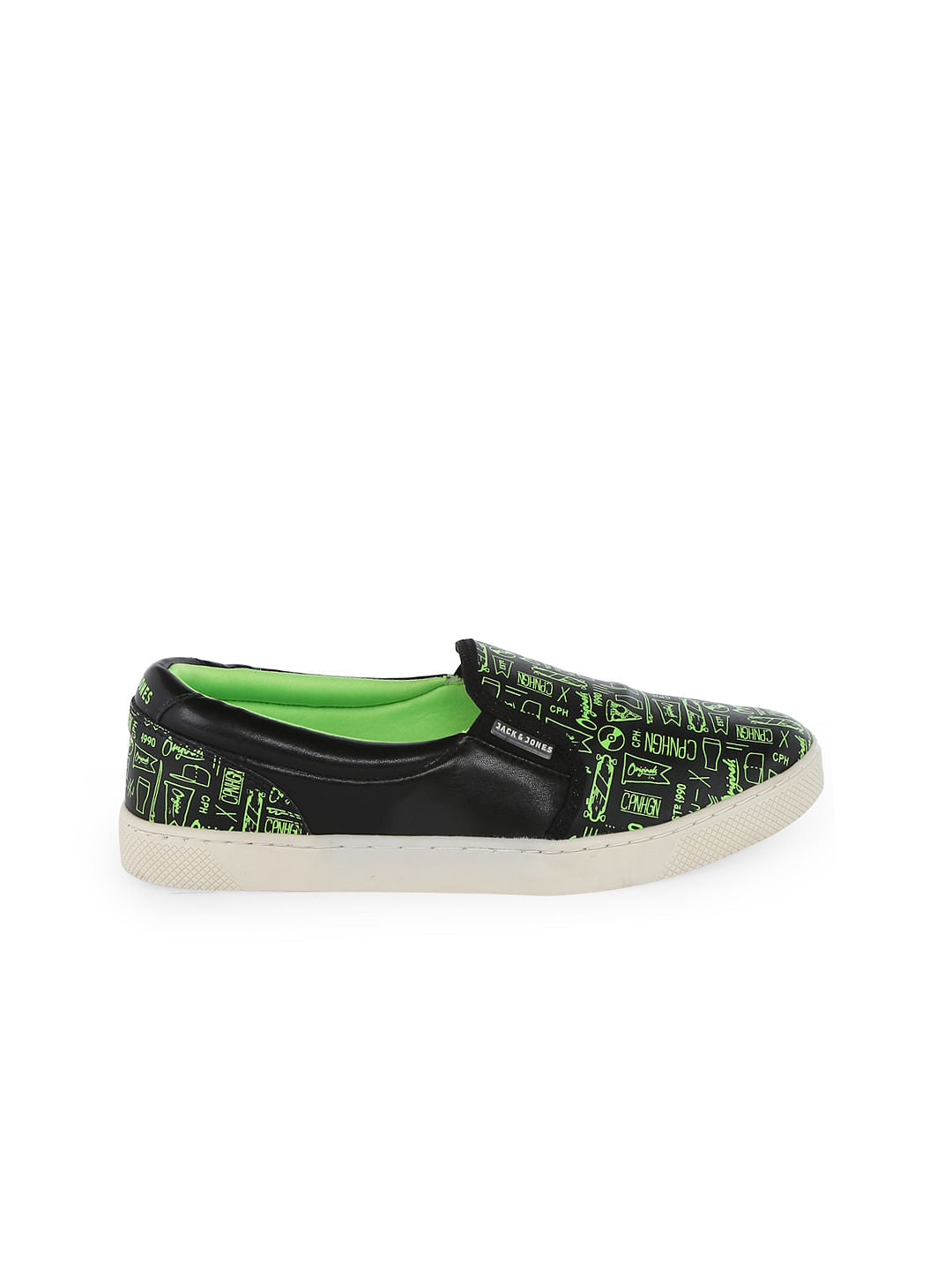 Neon Green Graphic Print Slip Ons